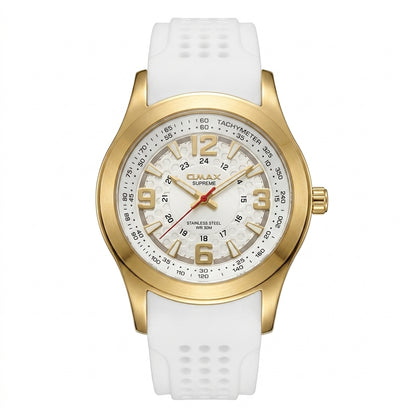 Omax Men's White Dial Golden Case White Silicone Watch for Men | SS369
