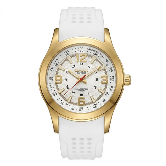 Omax Men's White Dial Golden Case White Silicone Watch for Men | SS369