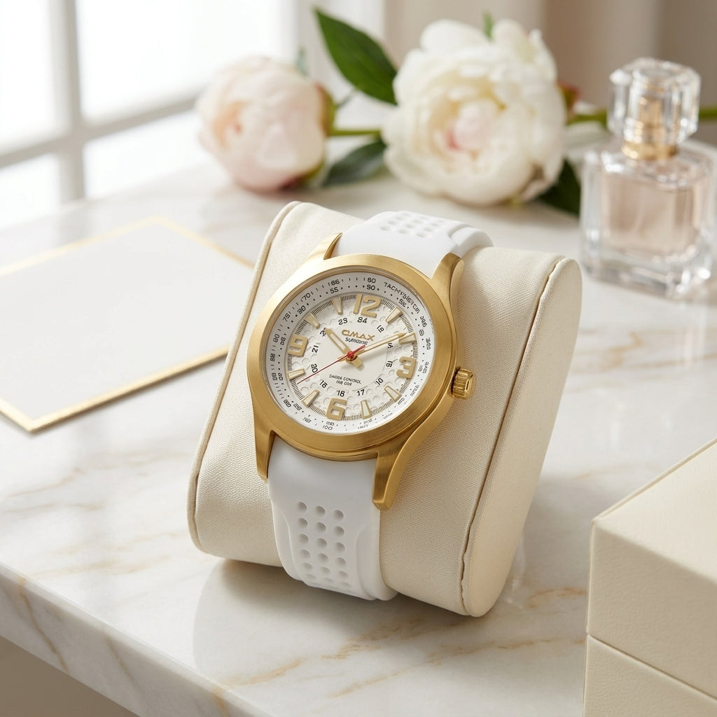 Omax Men's White Dial Golden Case White Silicone Watch for Men | SS369