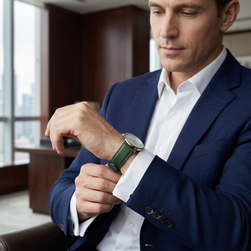Boshek Green Semi Padded Genuine Leather Watch Strap for Quick Release and Self Changeable FS374-GR-20-S