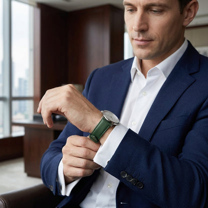 Boshek Green Semi Padded Genuine Leather Watch Strap for Quick Release and Self Changeable FS374-GR-20-S