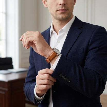 Boshek FS374 Tan Genuine Leather Watch Strap – Semi-Padded, Silver Buckle, Quick-Release