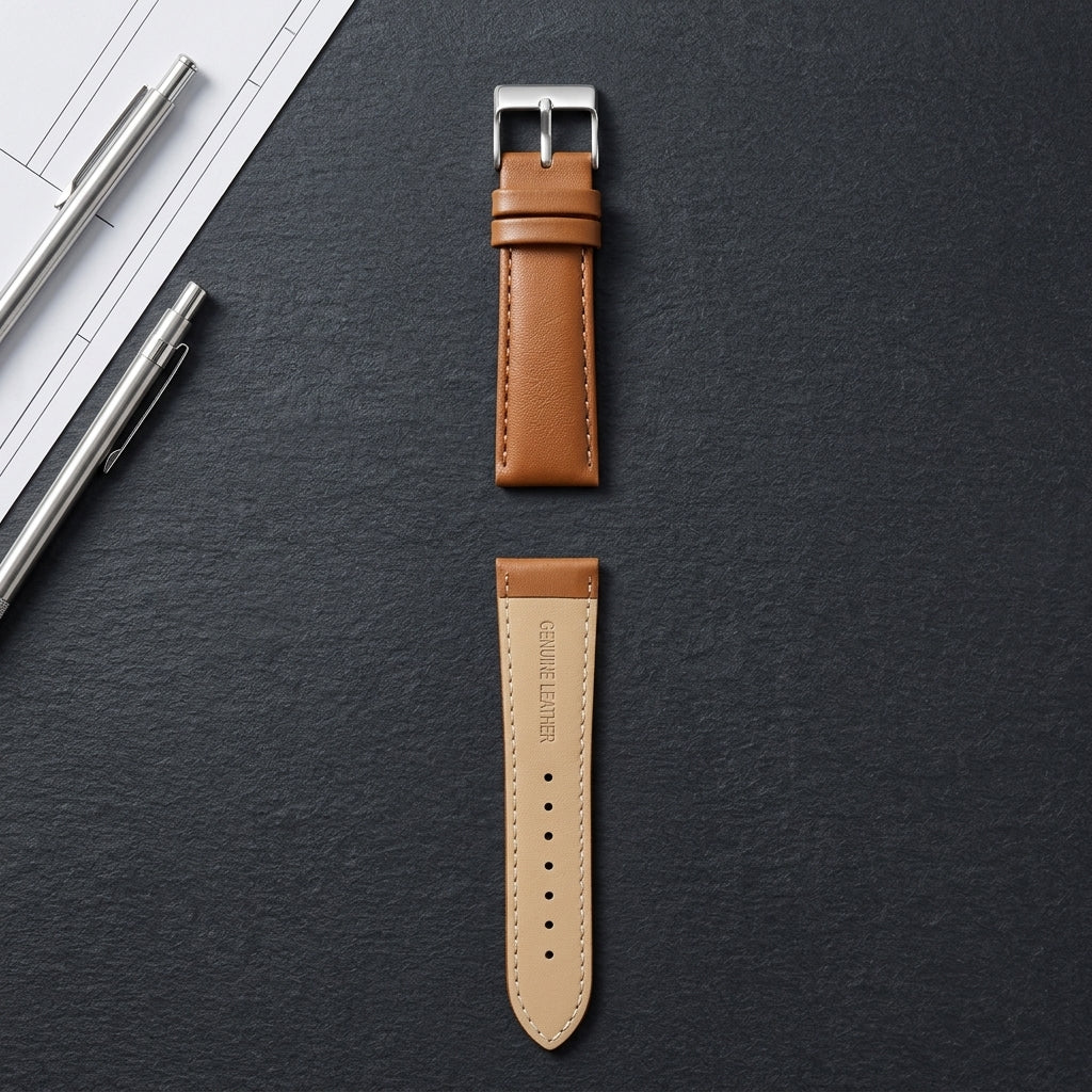 Boshek FS374 Tan Genuine Leather Watch Strap – Semi-Padded, Silver Buckle, Quick-Release