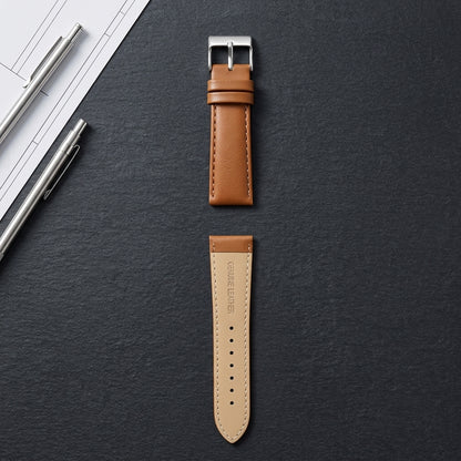 Boshek FS374 Tan Genuine Leather Watch Strap – Semi-Padded, Silver Buckle, Quick-Release