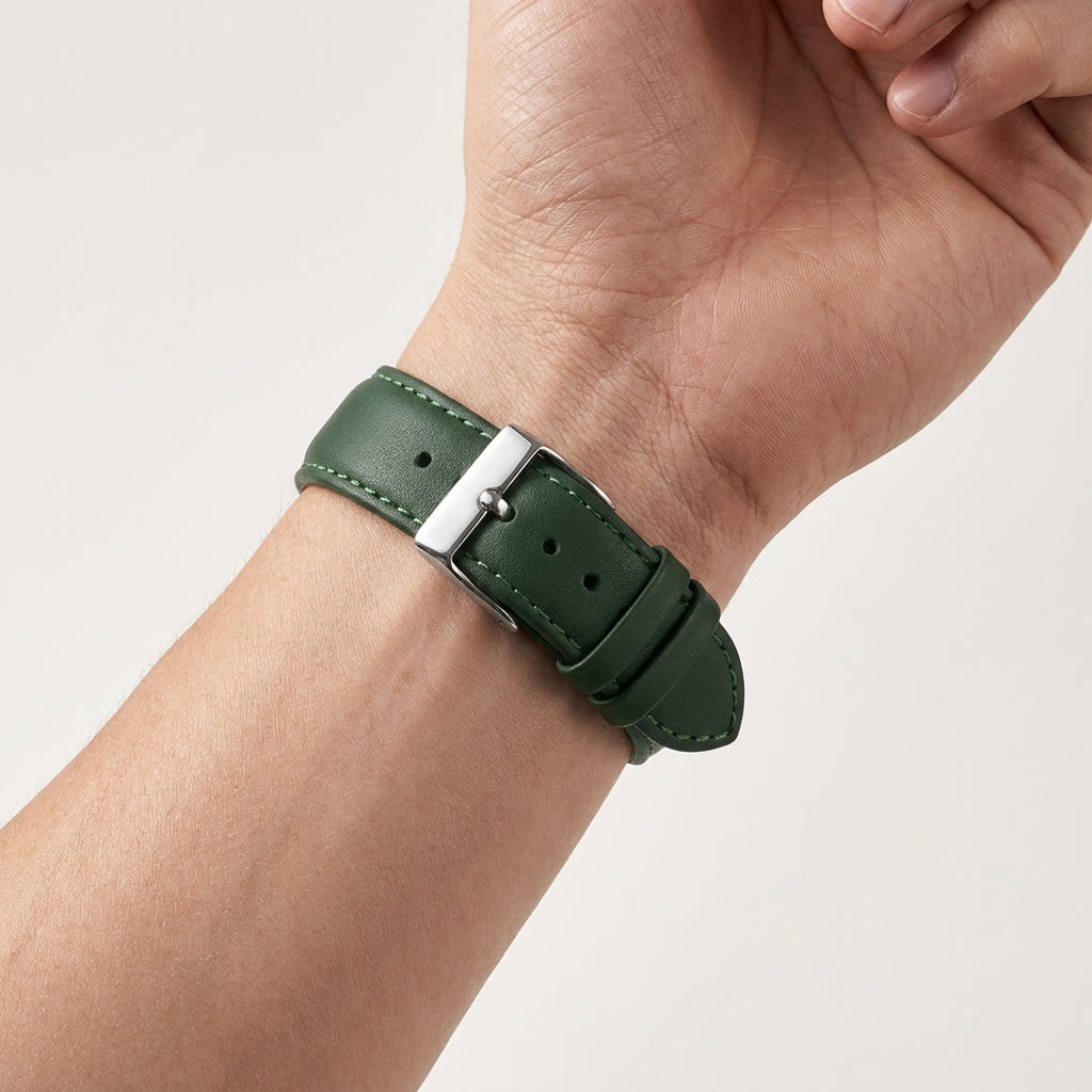 Boshek Green Semi Padded Genuine Leather Watch Strap for Quick Release and Self Changeable FS374-GR-20-S