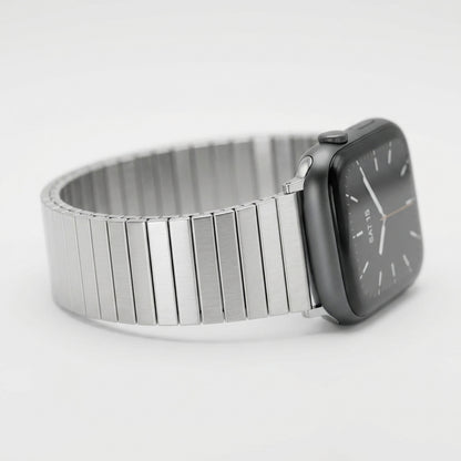 OMAX Stainless Steel Stretchable Elastic Solo Metal Chain Strap Band 49mm / 46mm / 45mm / 44mm Compatible with i Watch Ultra Series 10 9 8 7 6 5 SE 4 Silver Strap-FMS121