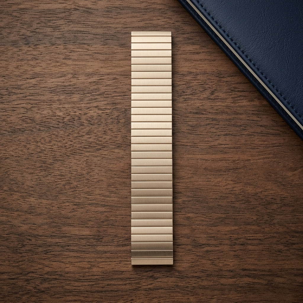 OMAX Stainless Steel Stretchable Elastic Solo Metal Chain Strap Band 49mm / 46mm / 45mm / 44mm Compatible with i Watch Ultra Series 10 9 8 7 6 5 SE 4 Golden Strap-FMS121