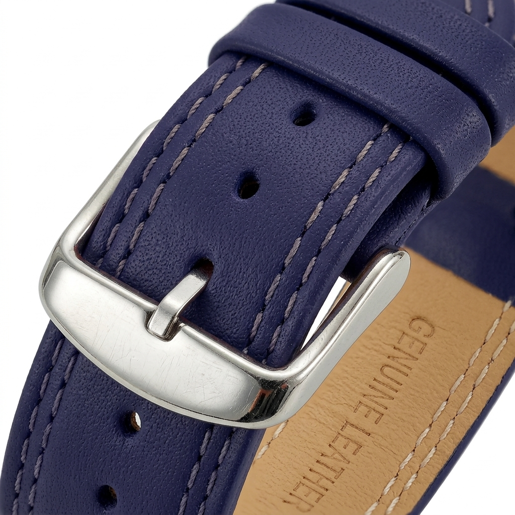 Omax 22mm Blue Solid Genuine Leather Watch Strap-Double Stitch for Quick Release and Self Changeable FS347