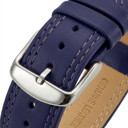 Omax 22mm Blue Solid Genuine Leather Watch Strap-Double Stitch for Quick Release and Self Changeable FS347