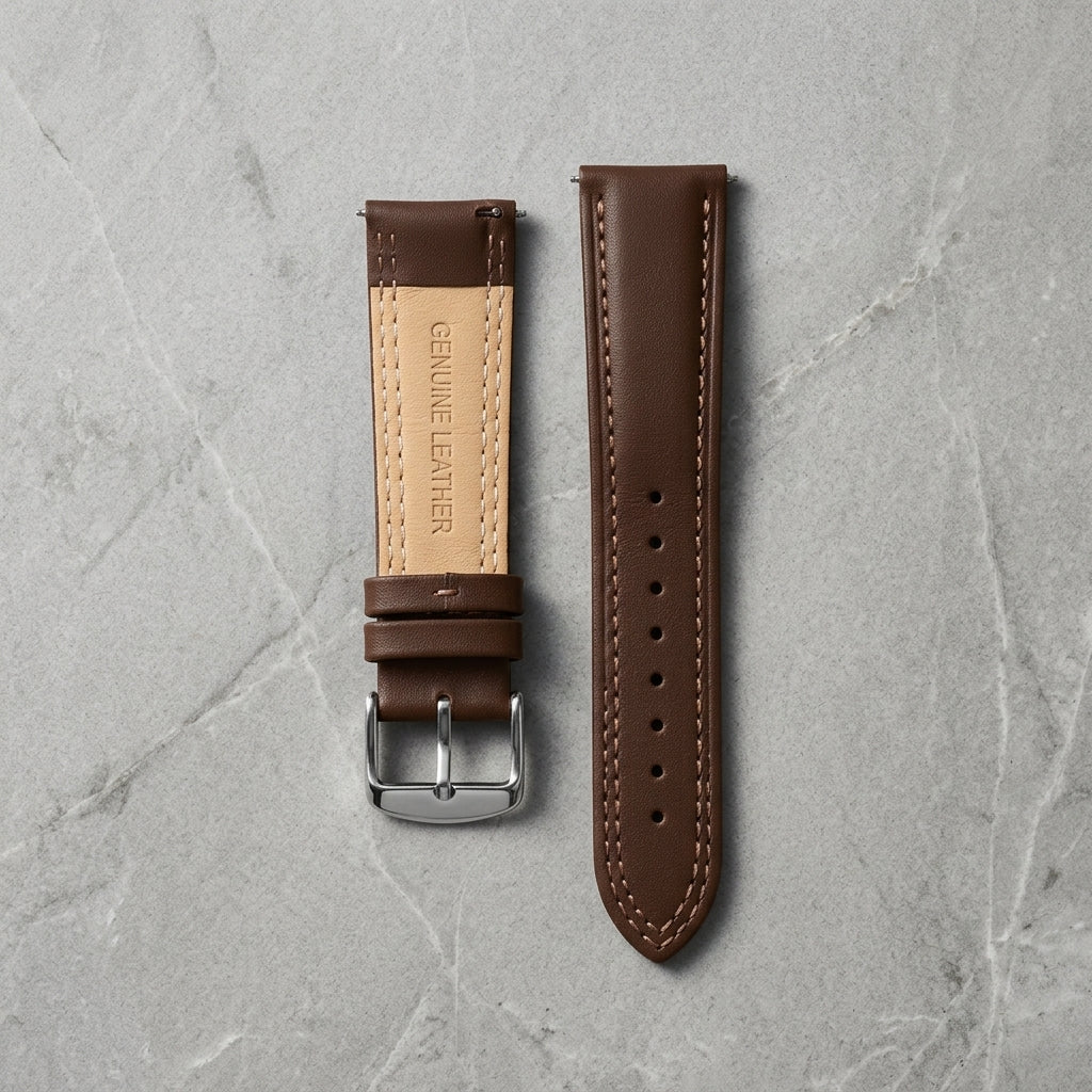 Omax 22mm Brown Solid Genuine Leather Watch Strap for Quick Release and Self Changeable FS347