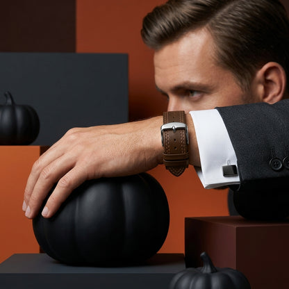 Omax 22mm Brown Solid Genuine Leather Watch Strap for Quick Release and Self Changeable FS347