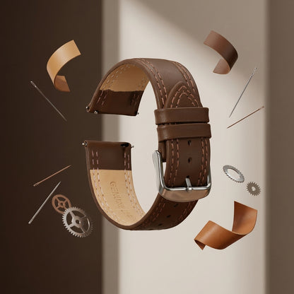 Omax 22mm Brown Solid Genuine Leather Watch Strap for Quick Release and Self Changeable FS347