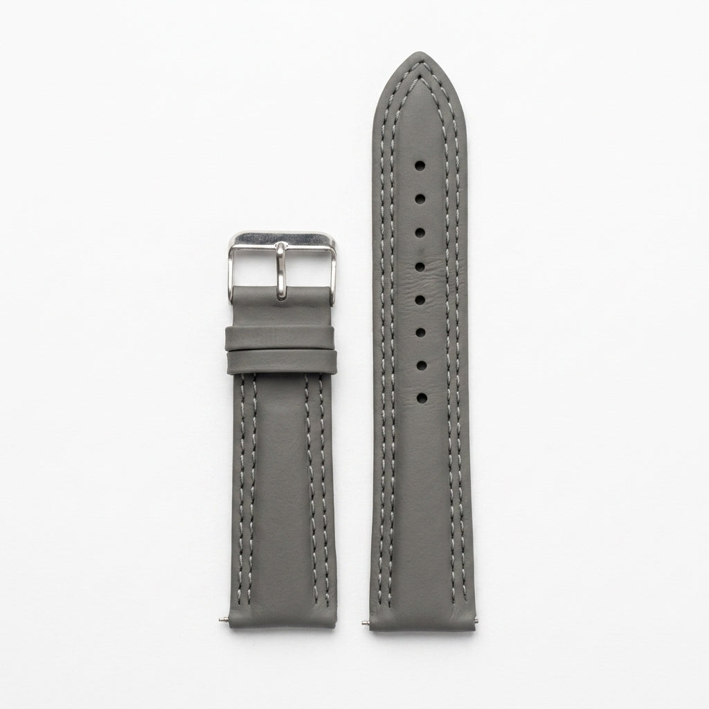 Omax Grey Solid Genuine Leather Watch Strap Double Stitch for Quick Release and Self Changeable| FS348