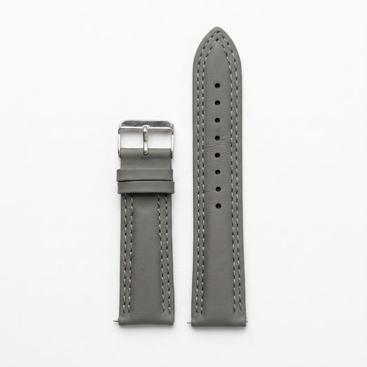 Omax Grey Solid Genuine Leather Watch Strap Double Stitch for Quick Release and Self Changeable| FS348