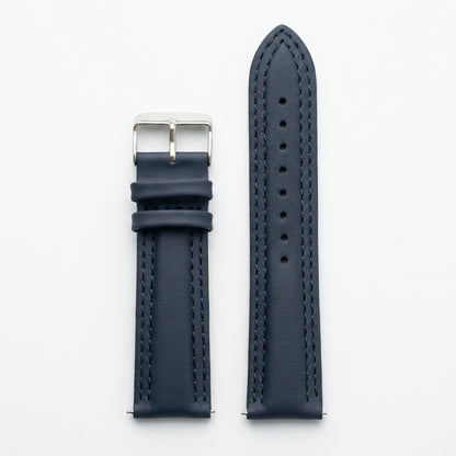 Omax Blue Solid Genuine Leather Watch Strap Double Stitch for Quick Release and Self Changeable| FS348