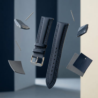 Omax Blue Solid Genuine Leather Watch Strap Double Stitch for Quick Release and Self Changeable| FS348