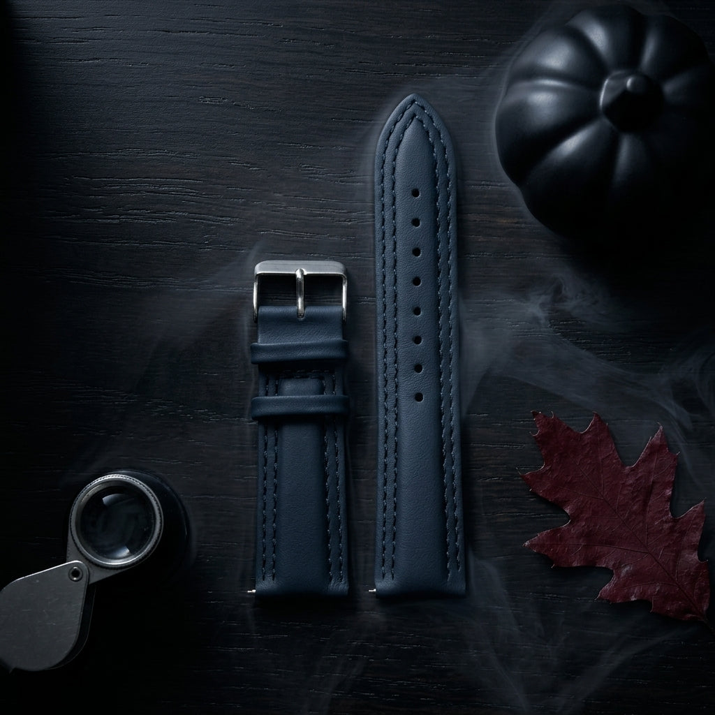 Omax Blue Solid Genuine Leather Watch Strap Double Stitch for Quick Release and Self Changeable| FS348