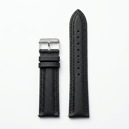 Omax Black Solid Genuine Leather Watch Strap Double Stitch for Quick Release and Self Changeable| FS348