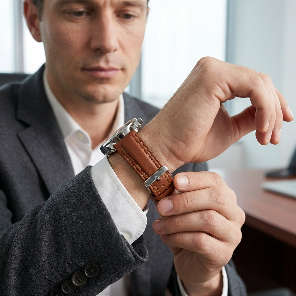 Omax Tan Solid Genuine Leather Watch Strap Double Stitch for Quick Release and Self Changeable| FS348