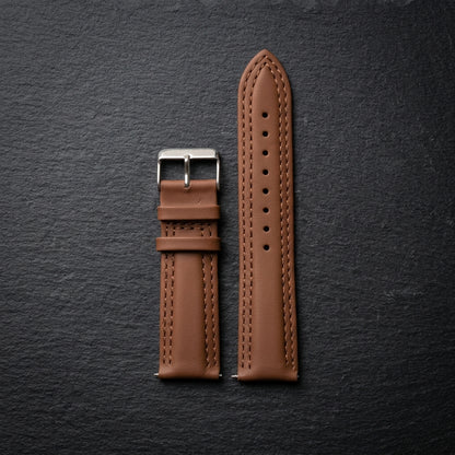 Omax 22mm Black Solid Genuine Leather Watch Strap Double Stitch for Quick Release and Self Changeable| FS348