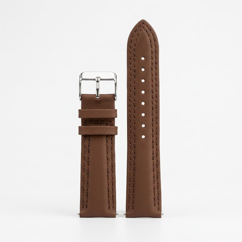 Omax 22mm Black Solid Genuine Leather Watch Strap Double Stitch for Quick Release and Self Changeable| FS348