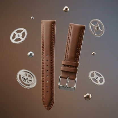 Omax 22mm Black Solid Genuine Leather Watch Strap Double Stitch for Quick Release and Self Changeable| FS348