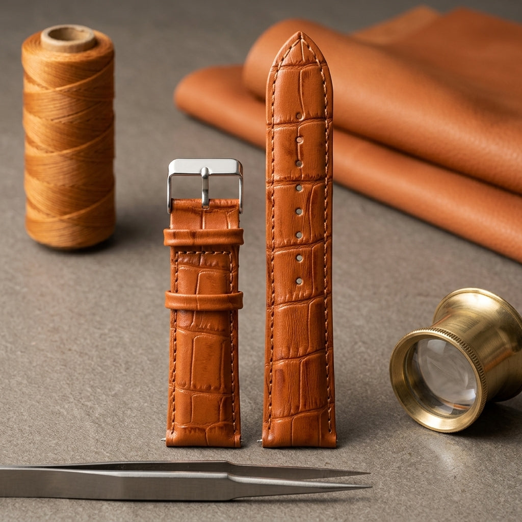Omax 22mm Orange Croco Genuine Leather Watch Strap with Silver Buckle | Quick Release |FS354