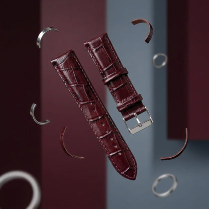 Omax 22mm Burgundy Croco Genuine Leather Watch Strap with Silver Buckle | Quick Release | FS354-BG-22-S