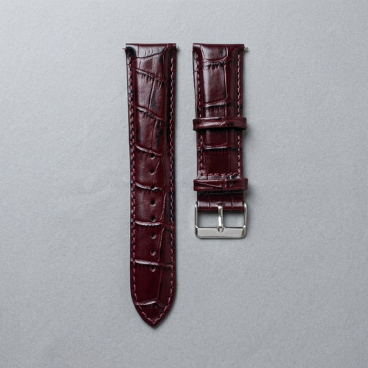 Omax 22mm Burgundy Croco Genuine Leather Watch Strap with Silver Buckle | Quick Release | FS354-BG-22-S