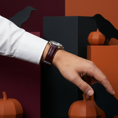 Omax 22mm Burgundy Croco Genuine Leather Watch Strap with Silver Buckle | Quick Release | FS354-BG-22-S