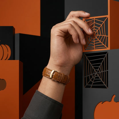 Omax Mustard Croco Genuine Leather Watch Strap – Golden Buckle, Quick-Release | FS354