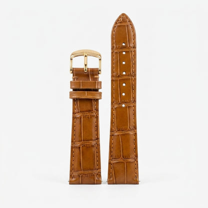Omax Mustard Croco Genuine Leather Watch Strap – Golden Buckle, Quick-Release | FS354