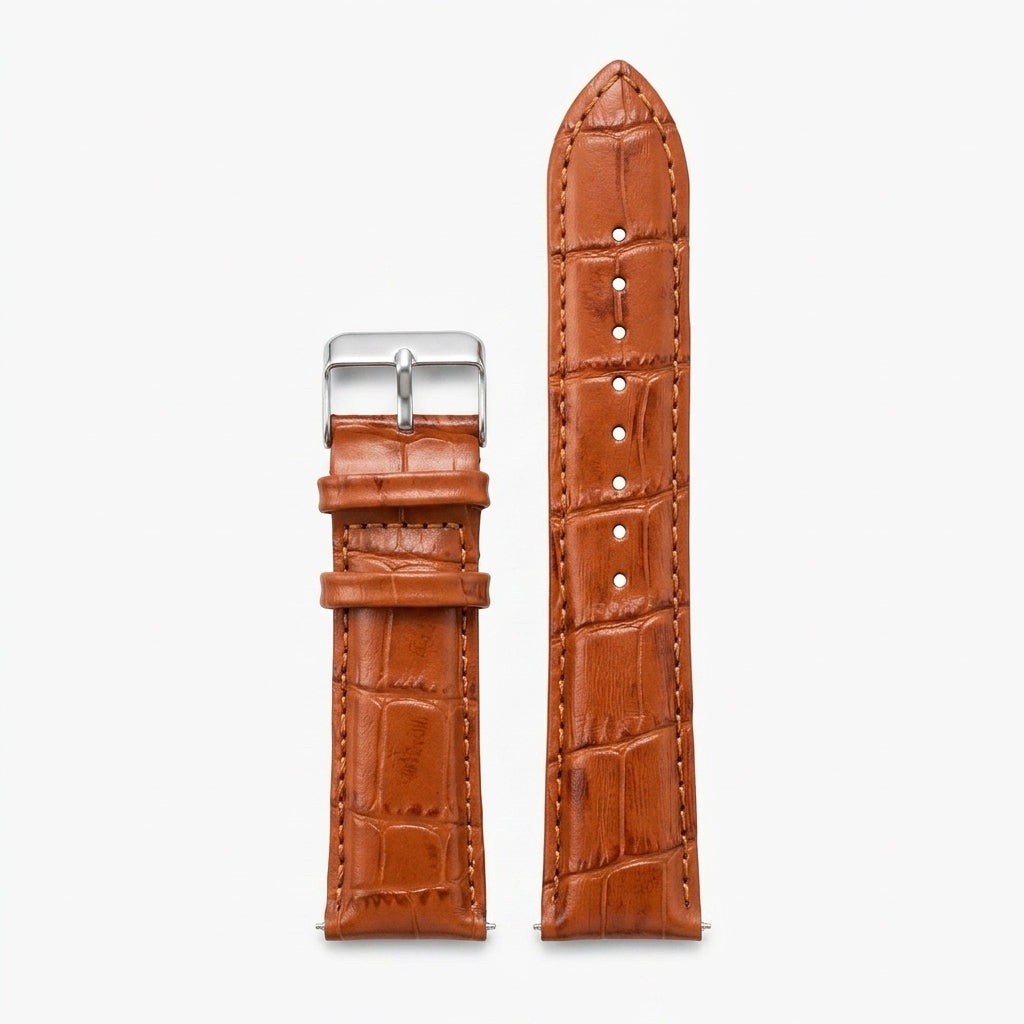 Omax 22mm Orange Croco Genuine Leather Watch Strap with Silver Buckle | Quick Release |FS354