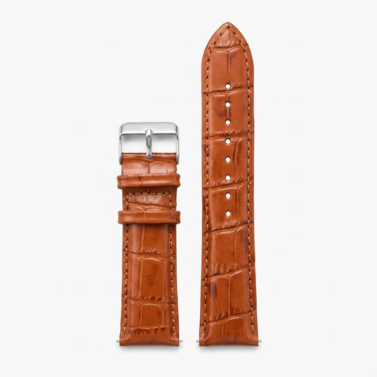 Omax 22mm Orange Croco Genuine Leather Watch Strap with Silver Buckle | Quick Release |FS354