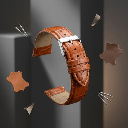 Omax 22mm Orange Croco Genuine Leather Watch Strap with Silver Buckle | Quick Release |FS354