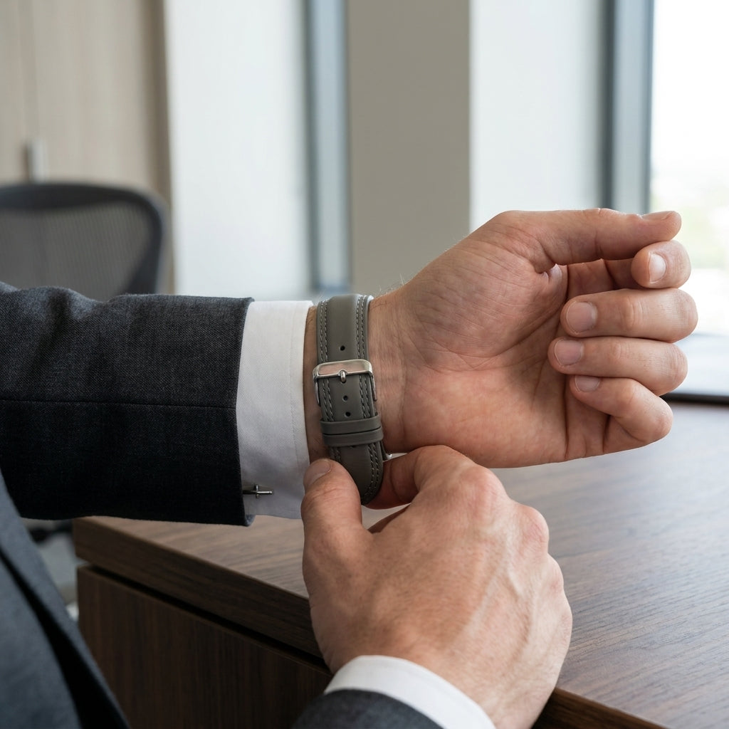 Omax Grey Solid Genuine Leather Watch Strap Double Stitch for Quick Release and Self Changeable| FS348