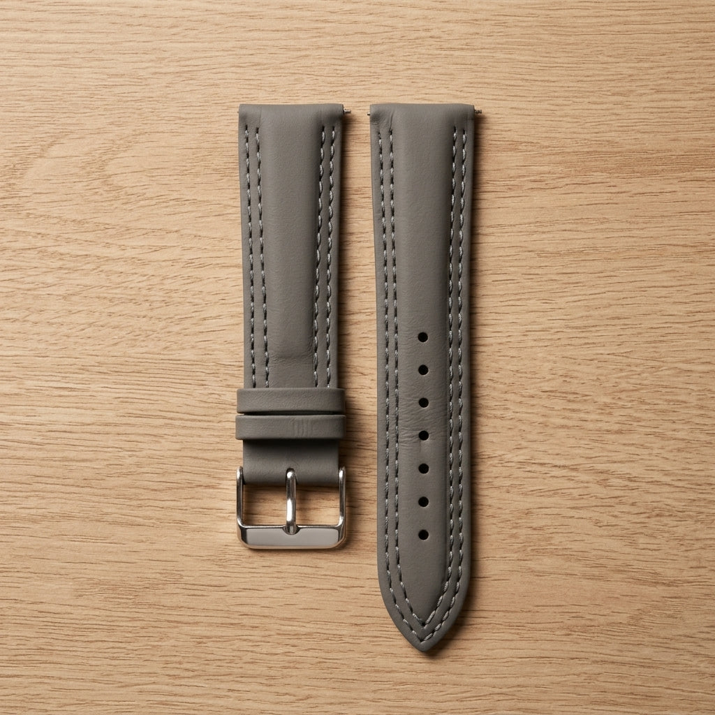 Omax Grey Solid Genuine Leather Watch Strap Double Stitch for Quick Release and Self Changeable| FS348