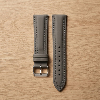Omax Grey Solid Genuine Leather Watch Strap Double Stitch for Quick Release and Self Changeable| FS348
