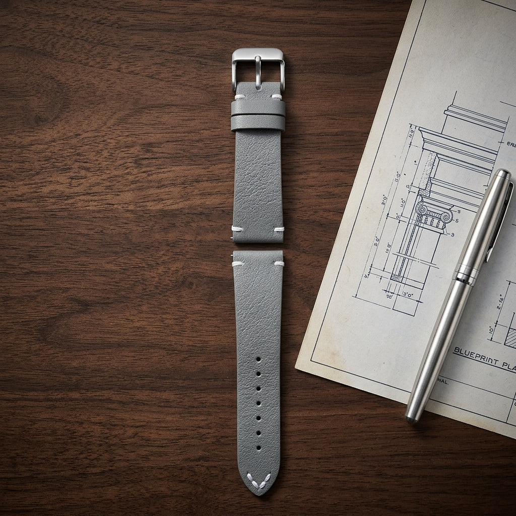 Boshek Beige Genuine Leather Watch Strap Silver Buckle, Quick-Release|FS325