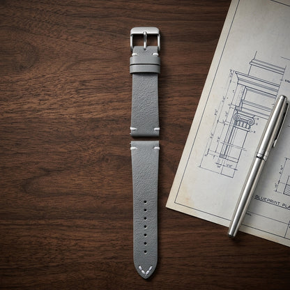 Boshek Beige Genuine Leather Watch Strap Silver Buckle, Quick-Release|FS325