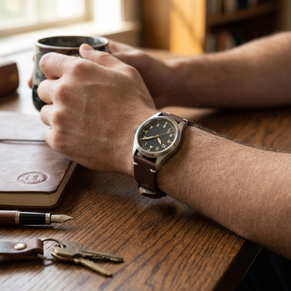 Boshek Brown Genuine Leather Watch Strap – Silver Buckle, Quick-Release|FS325
