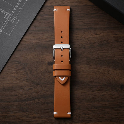 Boshek Tan Genuine Leather Watch Strap – Silver Buckle, Quick-Release|FS325