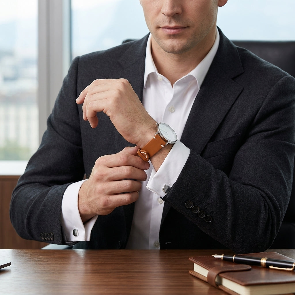 Boshek Tan Genuine Leather Watch Strap – Silver Buckle, Quick-Release|FS325