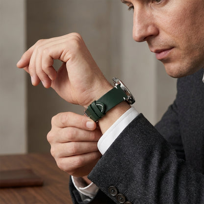Boshek Green Genuine Leather Watch Strap – Silver Buckle, Quick-Release|FS325