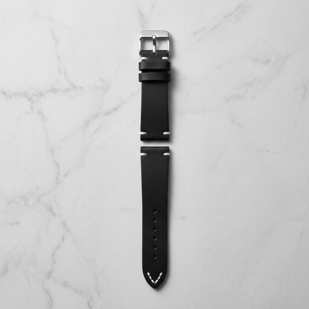 OMAX Black Genuine Leather Watch Strap for Quick Release and Self Changeable|FS325
