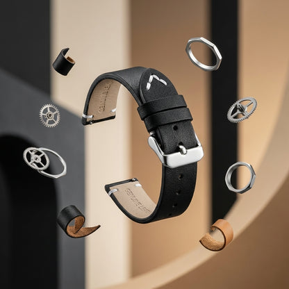OMAX Black Genuine Leather Watch Strap for Quick Release and Self Changeable|FS325