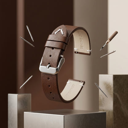 Boshek Brown Genuine Leather Watch Strap – Silver Buckle, Quick-Release|FS325