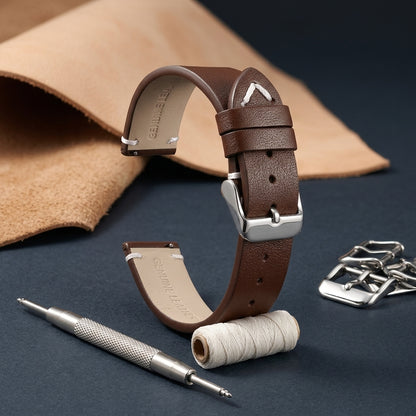 Boshek Brown Genuine Leather Watch Strap – Silver Buckle, Quick-Release|FS325