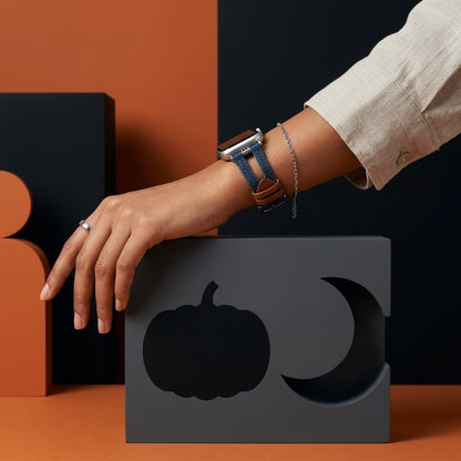 OMAX Apple Watch Denim Leather Strap | Genuine Leather Hybrid Band| Stainless Steel Buckle | Compatible with Apple Watch Series Ultra, 10, 9, 8, 7, 6, 5, 4, SE