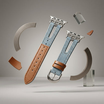 OMAX Light Blue Denim Apple Watch Strap | Genuine Leather Hybrid Band| Stainless Steel Buckle | Compatible with Apple Watch Ultra, Series 10, 9, 8, 7, 6, SE